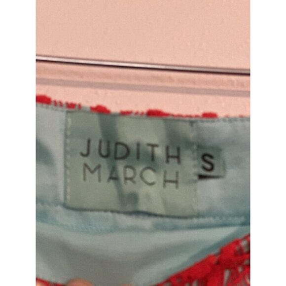 Judith March Women Red Floral Lace Overlay Teal Flat Front Chino 3.5” Shorts S - Picture 2 of 6